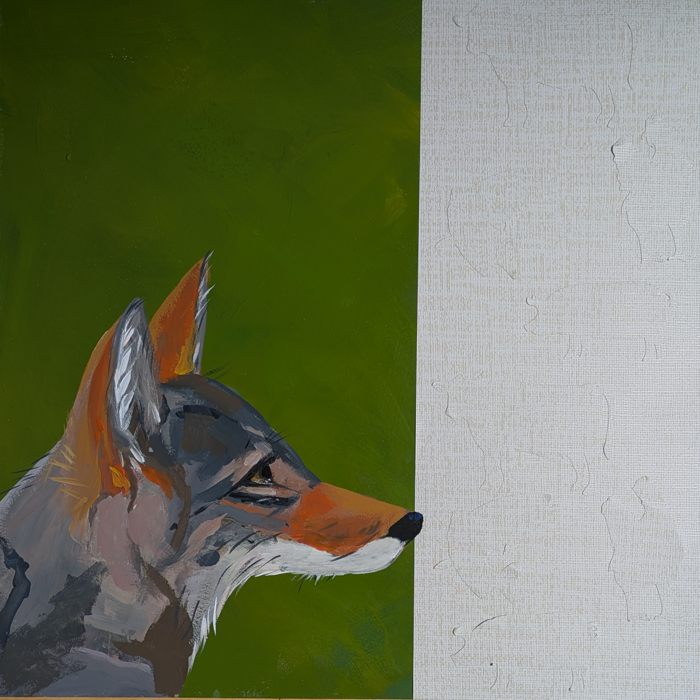 Corona Heights. Acrylic gouache, wallpaper, wood panel, 12 x 12 inch, 2025