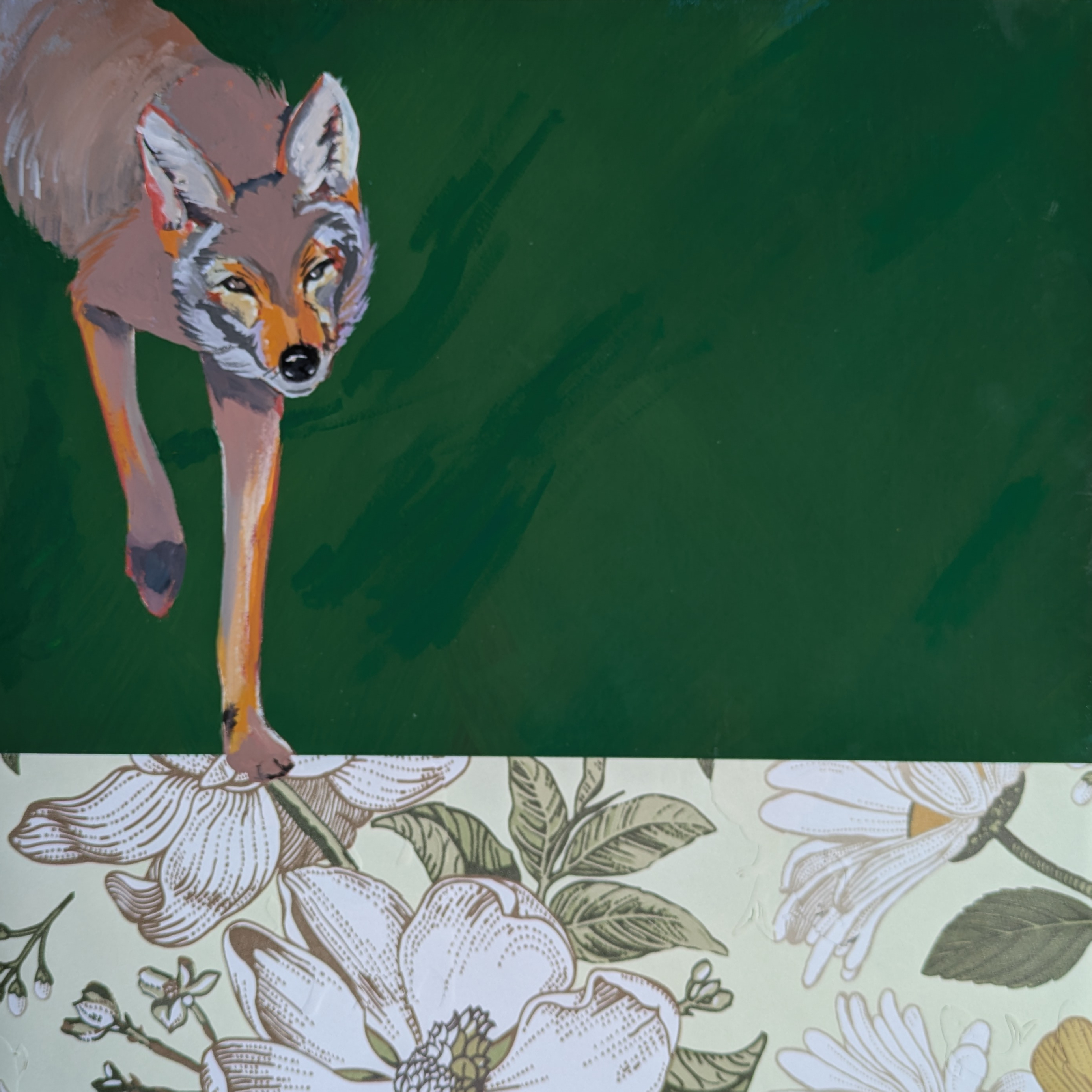 Glen Park. Acrylic gouache, wallpaper, wood panel, 12 x 12 inch, 2025